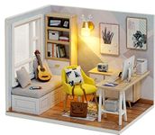 CUTEROOM DIY Doll Room Miniature Furniture Wooden House Kit - Wooden Dolls House Kit with Dust Cover & LED Light and Accessories - QT Series Dollhouse