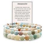 Ronglry 3Pcs Natural Stone Bracelet for Women Men Healing Crystal Chip Bead Bracelets Spiritual Amethyst Rose Quartz Chakra Bracelets Set Anxiety Reiki Energy Power Healing Crystals Jewelry, 7 inches,