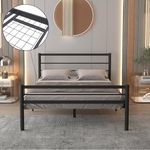 AVENSIS Chester 4ft6 Heavy Duty Mesh Base Metal Platform Bed Frame with High Headboard and Footboard, Premium Strong Steel Support, Under Bed Storage Space, Easy Assembly, Black (Double)