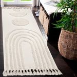 LINROMIA Boho Runner Rug 2'x4.3', Bathroom Rug with Bohemian Tufted Rainbow Medium Pile and Tassels, Machine Washable Rug for Entryway Kitchen Laundry Room Doorway Bedroom Double Vanity (Beige)