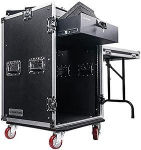 Sound Town 16U PA DJ Pro Audio Rack/Road ATA Case with 11U Slant Mixer Top, Locking Drawer, Side Table, 20’’ Rackable Depth and Casters (STMR-16TD3)