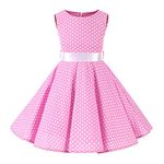 FYMNSI Kids Girl Vintage 1950s Rockabilly Polka Dots Audrey Dress Sleeveless Swing A-line Pleated Retro Cocktail Birthday Party Evening Ball Prom Dress Pink 9-10 Years