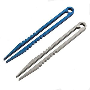 Lot de 2 mini pinces à épiler portables en alliage de titane, outil d'ext�érieur EDC pour voyage, camping, maison, alpinisme, argent/bleu
