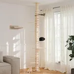 COZIWOW Floor to Ceiling Cat Tree for Large Cats, 7 Level Wooden Cat Tower with Non-Slip Platforms, Adjustable Height (98-114in), Sturdy Cat Climbing Pole for Indoor Cats, Morden Tall Cat Tree