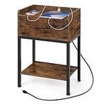 Nightstand with Charging Station and USB Ports, Small End Table with Drawer and Open Storage Shelf Modern Bedside Table Night Stand for Bedroom, Living Room, Rustic Brown