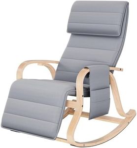 FirFurd Fauteuil à Bascule Fauteuil Allaitement en Bois Bouleau Chaise Berçante avec Repose-Pied Réglable pour Salon Chambre Gris 65×86×100cm