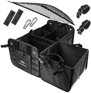 DURABLEZ 3 Compartment Separable Collapsible Car Trunk Storage Organizer for SUV Minivan Truck Sedan - XL, Blacк