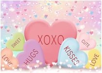 WOLADA 7x5FT Valentines Day Backdrop Sweethearts Candy Conversation Hearts Backdrop Rainbow Backdrop Valentine's Day Party Decoration Valentines Backdrops for Photography Valentine Backdrop 12502