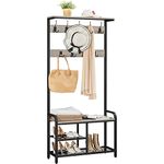 Yaheetech Coat Rack, Coat Stand with Shoe Storage Bench, Hall Tree with Top Shelf & 23 Hooks, Metal Frame, for Hallway, Entrance, Home Office, Grey