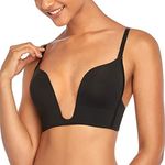 DotVol Women's Deep U Wire Plunge Low Cut Bra Push up Lightly Padded Seamless Convertible Strap Bras(38D, Black)