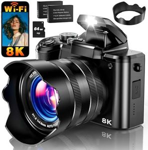 8K Digital Camera, 88MP WiFi Cameras for Photography with 3.2" Touchscreen, 16X Zoom Autofocus Vlogging Camera for YouTube Video, Anti-Shake, Dual Camera, 2 Batteries, 64GB Card, Flash, Lens Hood