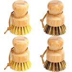 Bamboo Dish Brush Set, 4 Pcs Palm Wooden Dish Scrubber Brush, Bubble Up Dish Brushes, Durable Wood Dishes Scrub Brush, Natural Round Vegetable Cleaning Pots Pans Sink Washing Kitchen Brush by Aisuly