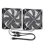 GDSTIME USB 120mm Computer Fan DC 5V 120 x 25mm 2 In 1 Case Fan Cooler Dual PC Cooling Fan 1500 RPM 56.8 CFM with Metal Grill For PS4 Xbox Laptop TV Box Router Cooling