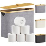 Lifewit 23L Toilet Roll Storage, Bathroom Storage Box Holder Stand with Lid, Bamboo Multifunctional Toilet Paper Basket Cabinet with Handle, Grey