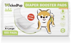 WICKEDPUP Dog Diaper Liners Booster Pads for Male and Female Dogs, 100ct | Disposable Doggie Diaper Inserts fit Most Reusable Pet Belly Bands, Cover Wraps, and Washable Period Panties