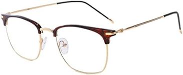 Shiratori Vintage Retro Half Frame Horn Rimmed Optics 43mm Clear Lens Glasses, Brown