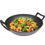 Cuisiland 14.25-Inch Pre-Seasoned Cast Iron Wok – Flat Bottom Stir Fry Pan with Dual Handles – Versatile Heavy-Duty Cookware for Gas, Electric, Oven, Grill, and Campfire Cooking