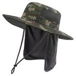 Bassdash UPF 50+ Sun Fishing Hat Water Resistant with Detachable Neck Flap Army Green Camo