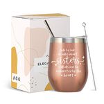 ElegantPark Sister Gifts from Sister Brother Friend Gifts for Women Personalized Wine Tumbler Funny Birthday Gifts for Friends Sister BFF Besties Insulated Wine Tumbler with Lid Rose Gold