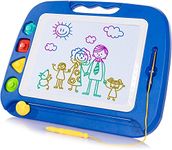 SGILE Large Magnetic Drawing Board - 4 Colors 42×33cm Pad with 4 Stamps for Toddlers, Learning Toy Gift Magnet Etch Sketch Toys for 36+ Month Kids Girls Boys, Blue