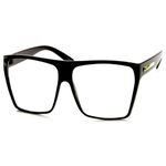 JuicyOrange Men's Large Oversized Retro Clear Lens Square Glasses (Black)