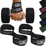 AQF Weight Lifting Straps Figure 8 with Padded Cuff Wrist support Training Gym Straps Hand bar Grip Gloves Support Workout (Black & Grey)