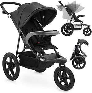Moby-System Runner Mountain Dreirad-Kinderwagen mit Regenschutz, 15 kg Belastbar - Kinderwagen Zubehör Set mit 5-Punkt-Gurt, Reflektoren, Sichtfenster & Ablagekorb - Schwarz