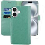 MONASAY Vegan Leather Fit for iPhone 16 Plus 5G Wallet Case,[Glass Screen Protector Included] [RFID Blocking] Flip Folio Phone Cover with Credit Card Holder,6.7-inch, Mint