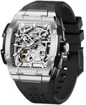 OLEVS Automatic Watches for Men Self Winding Luxury Skeleton Mechanical Business Dress Big Face Men's Wrist Watches Calendar Square Mens Black Watch