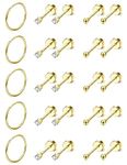 FIOROYAL Small Stud Earrings for Women Men Stainless Steel Cartilage Earrings 14K Gold Plated Tiny Flat Back Earrings Gold Hoop Earrings CZ Dot Ball Helix Earring Sets for Multiple Piercings 20G