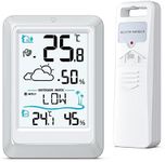 OQIMAX Indoor Outdoor Thermometer,Digital Weather Station Thermometer Hygrometer Indoor and Outdoor Wireless Thermometer with Weather Forecast, Room Thermometer Hydrometer Moisture with Backlight