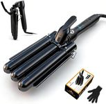 Mistcado 3 Barrel Curling Iron, 1 Inch Ceramic Tourmaline Hair Waver Wand with LCD Temperature Display, Fast Heating Foldable Crimpers for Travel Glove Included (Black)