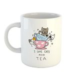 YaaNaa - Printed Coffee Mug, Cat Theme - I Love Cats & Tea, Gift for Cat Lovers, Gift for Pet Lovers, Birthday Gift, Christmas Gift, Gift for Mother|Sister, R2204-WH