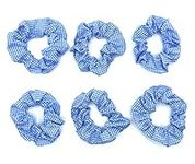 6 x Gingham Hair Scrunchies, School Hair Accessories, Girls Ponytail Pigtails Scrunchies Ginghams (Baby Blue)