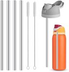 4Pcs Replacement Stainless Steel Straws Compatible with Owala Water Bottle 40oz Reusable Straws with 2 Cleaning Brushes Metal Straw Replacement Compatible with Owala Freesip (23.5cm for 40oz)