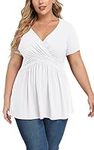 TIANZHU Plus Size Tops Women Tunic Tops Maternity White Peplum Top Baby Doll Shirt Wrap Blouse V Neck Short Sleeve Clothing White X