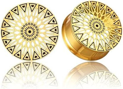 LADEMAYH 2Pcs Star Design Plug Ear Gauges for Men, Gold Screw Back 3/4 inch Gauges for Ears, Women's Body Piercing Tunnels Stainless Steel 316L Gauge Earrings