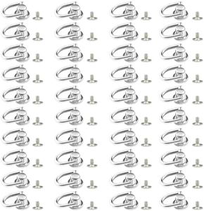 40 Pcs D Ring Stud Screw,Rotatable Ball Post Head Buttons with D Ring Metal D Rings for Purse Animal Phone DIY Wallet Strap Shoe Leather Jacket Decoration (Silver)