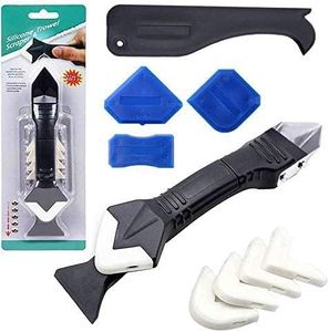 Caulking Tool Kit, 3 in 1 Caulking Tools(Stainless Steelhead) Silicone Sealant Finishing Tool Grout Scraper, Reuse and Replace 5 Silicone Pads,Great Tools for Kitchen Bathroom Window,Sink Joint