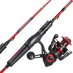 One Bass Fishing Rod and Reel Combo, IM7 Graphite 2 Pc Blank Baitcasting Combo, Spinning Rod with SuperPolymer Handle- 6' Spinning Combo with 1000 Reel - Red