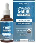 Organic Methyl Folate 1000 mcg + Methyl B12 Cofactor (300 Servings) – Metabolically Active 5-MTHF Form, Organic Berry Flavor, Liquid Sublingual Form – Mood, Cognition, Methylation, Pregnancy (1oz)