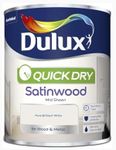 HOCHSTE® Dulux Quick Dry Satinwood Paint, Pure Brilliant White, Water-Based Interior Paint for Wood & Metal, Low Odour, Non-Yellowing, Wipeable Mid Sheen Finish, Skirting, Doors, Trim, White, 750ml