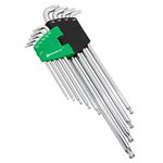 Powerbuilt 24010 Stubby Long Arm Ball End Torx Key Wrench Set,Green,19 Piece