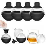 Large Ice Ball Maker with Funnel Lid - Big Sphere Ice Cube Trays for Whiskey, Cocktails, Wine, and Drinks, Silicone Round Ice Molds for Freezer (Set of 4) - Reusable Easy-Release Circle Ice Tray