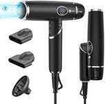 Hair Dryer, slopehill Professional Foldable Blow Dryer, Ionic Hairdryer, High-Speed Blowdryer for Fast Drying, Portable Compact for Travel, Magnetic Diffuser & Nozzle, LCD Display