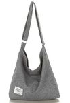 Ecohaso Women’s Hobo Bag, Canvas Handbag Crossbody Bag Beach Bag Simple Shoulder Bag Ladies Large Cotton Tote Handbag Girls Shopping Bag for Travel Daily (Grey)