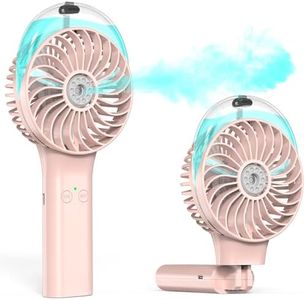 PANERGY Handheld Misting Fan, Rechargeable Portable Fan with Mist, Foldable Mini Fan for Women Girl Travel Makeup Outdoor Office-Pink