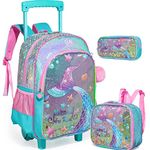 ZBAOGTW Rolling Backpack for Girls Kids Backpack with Wheels for School Trolley Luggage Rolling Backpack for Kindergarten, Blue, Modern