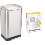 Amazon Basics Rectangle Soft-Close Trash Can (20L) + simplehuman Code E Custom Fit Trash Can Liner (20L, 60 Count)