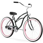 Firmstrong Urban Lady Single Speed Beach Cruiser Bicycle, 26", Army Green/Pink Rims